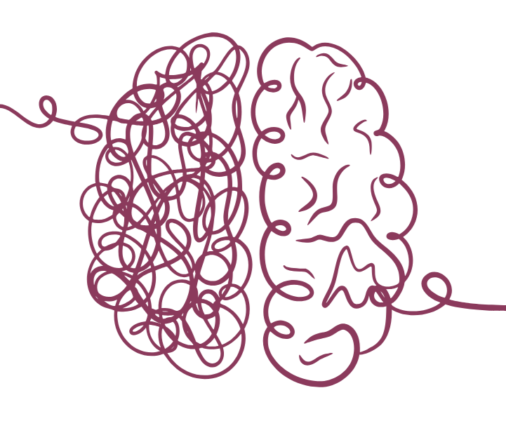 Brain Line drawing of an overwhelmed brain vs. a calm brain