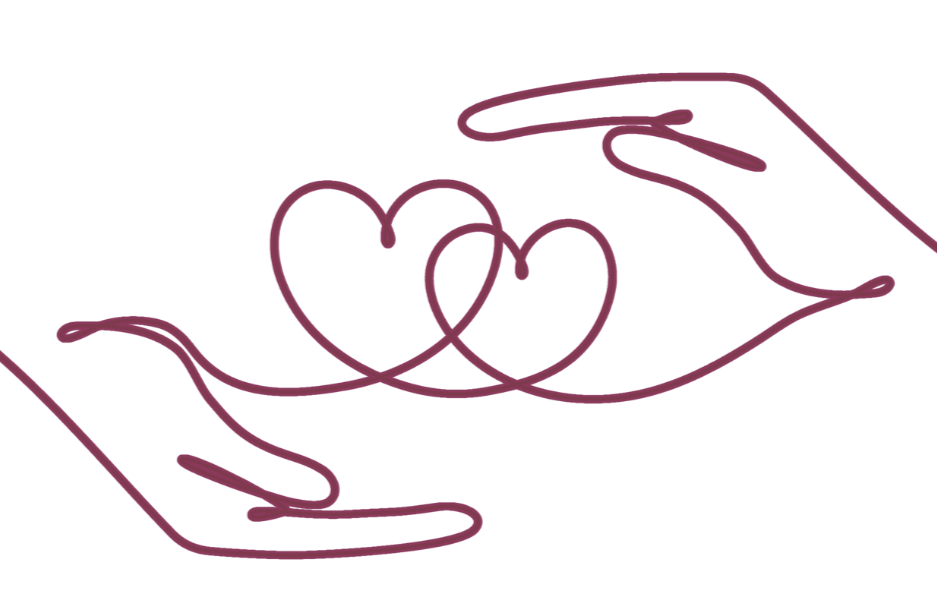 Chest Line drawing of two hearts held between two hands